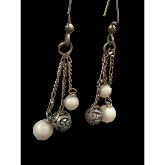 AGI Jewelry - AGI Italy Sterling Silver 925 Freshwater Pearl Formed Bead Dangle Drop Earrings